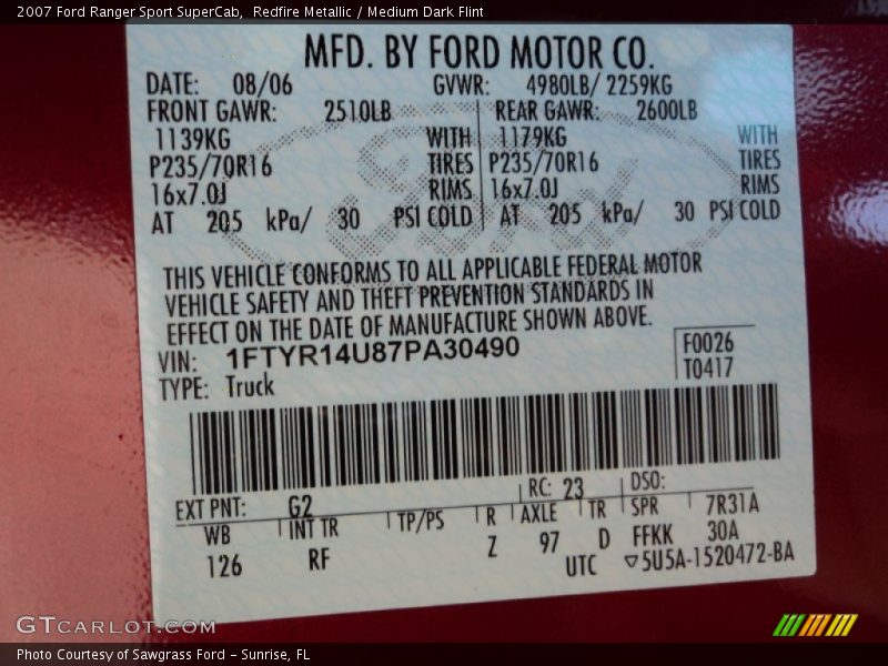 Redfire Metallic / Medium Dark Flint 2007 Ford Ranger Sport SuperCab