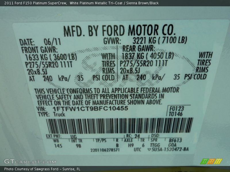 White Platinum Metallic Tri-Coat / Sienna Brown/Black 2011 Ford F150 Platinum SuperCrew