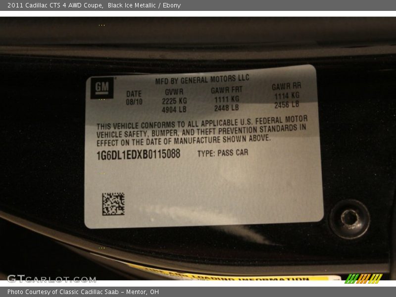 Black Ice Metallic / Ebony 2011 Cadillac CTS 4 AWD Coupe