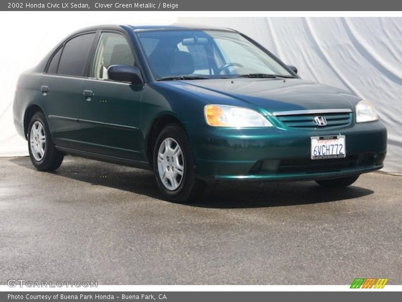 Clover Green Metallic / Beige 2002 Honda Civic LX Sedan