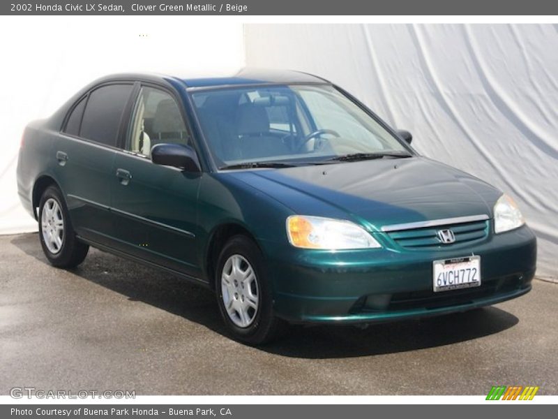 Clover Green Metallic / Beige 2002 Honda Civic LX Sedan
