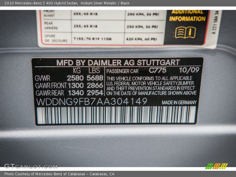 Iridium Silver Metallic / Black 2010 Mercedes-Benz S 400 Hybrid Sedan