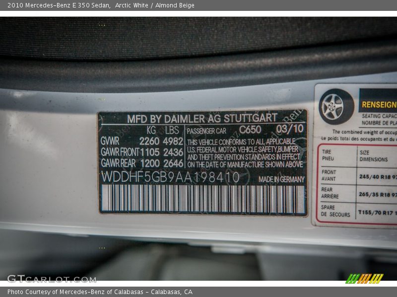 Arctic White / Almond Beige 2010 Mercedes-Benz E 350 Sedan
