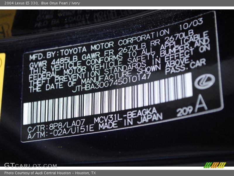 Blue Onyx Pearl / Ivory 2004 Lexus ES 330
