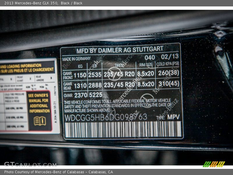 Black / Black 2013 Mercedes-Benz GLK 350