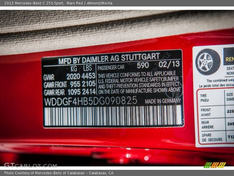 2013 C 250 Sport Mars Red Color Code 590