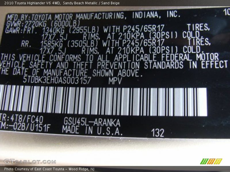 Sandy Beach Metallic / Sand Beige 2010 Toyota Highlander V6 4WD