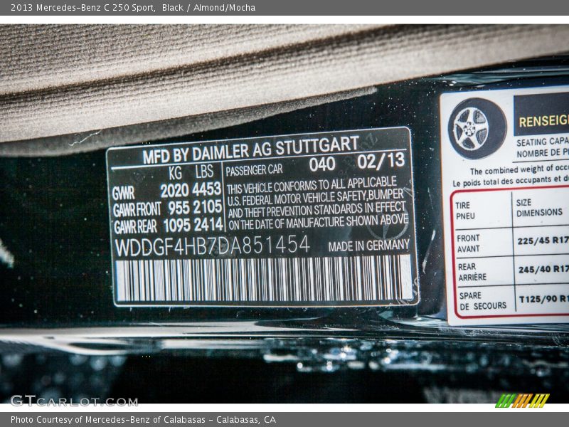 Black / Almond/Mocha 2013 Mercedes-Benz C 250 Sport