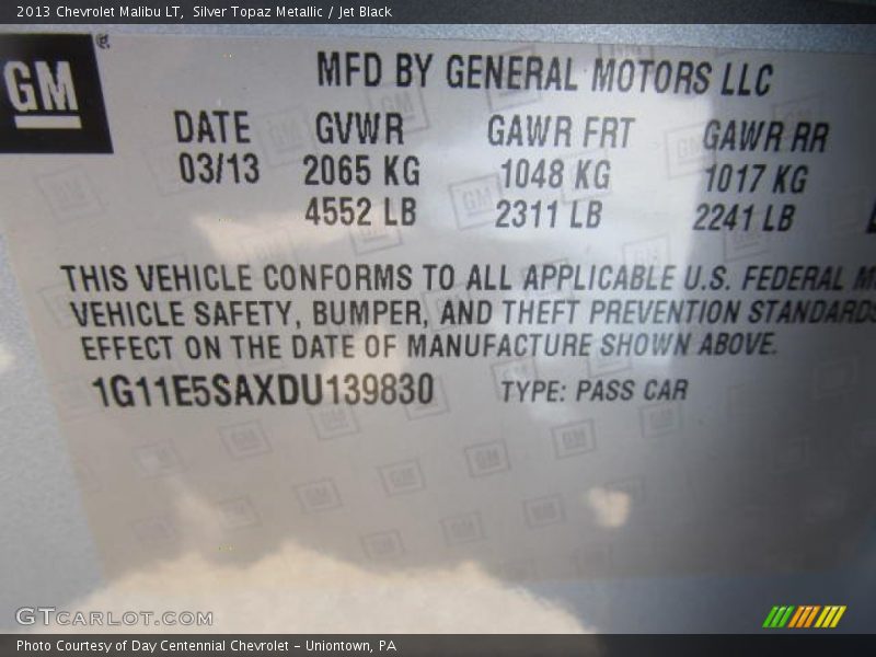 Silver Topaz Metallic / Jet Black 2013 Chevrolet Malibu LT
