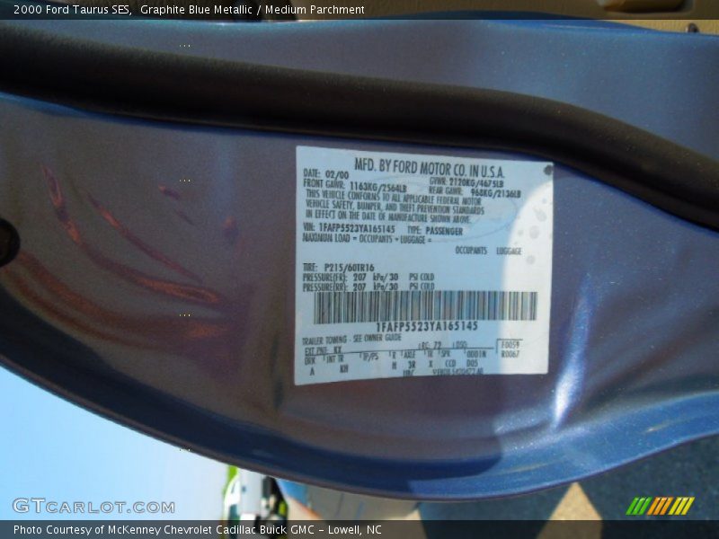 2000 Taurus SES Graphite Blue Metallic Color Code KX