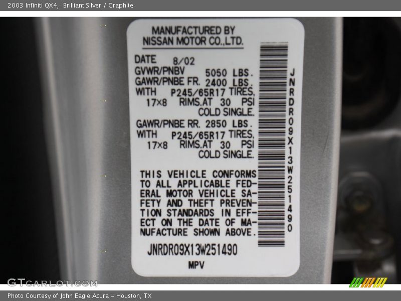 Brilliant Silver / Graphite 2003 Infiniti QX4