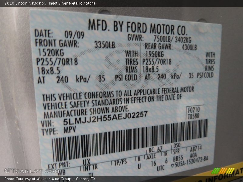 Ingot Silver Metallic / Stone 2010 Lincoln Navigator