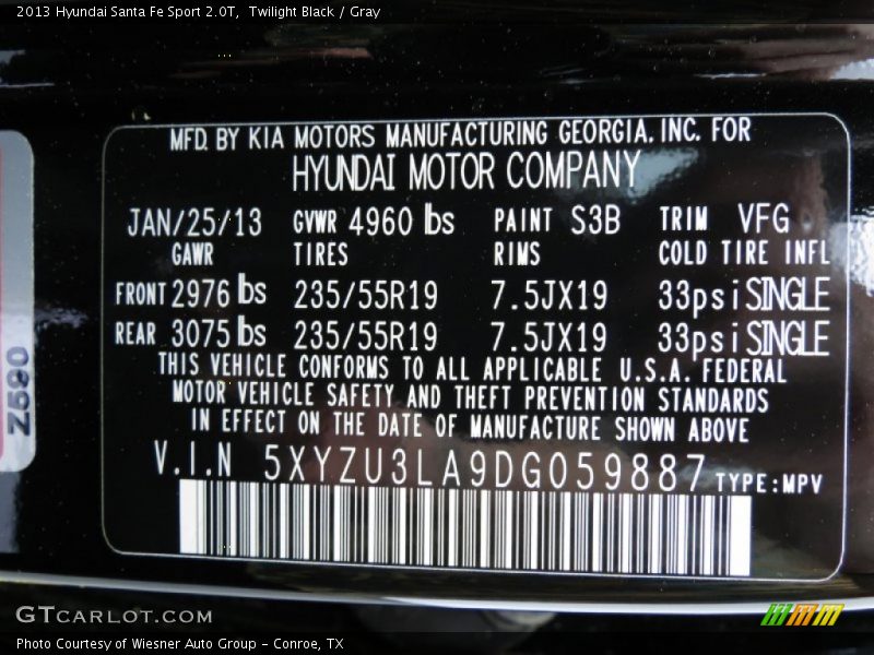 Twilight Black / Gray 2013 Hyundai Santa Fe Sport 2.0T