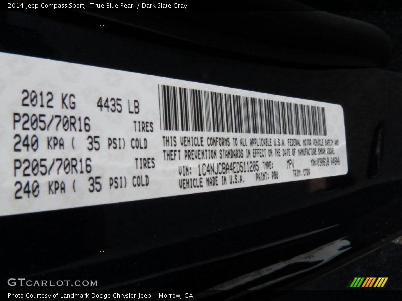 True Blue Pearl / Dark Slate Gray 2014 Jeep Compass Sport