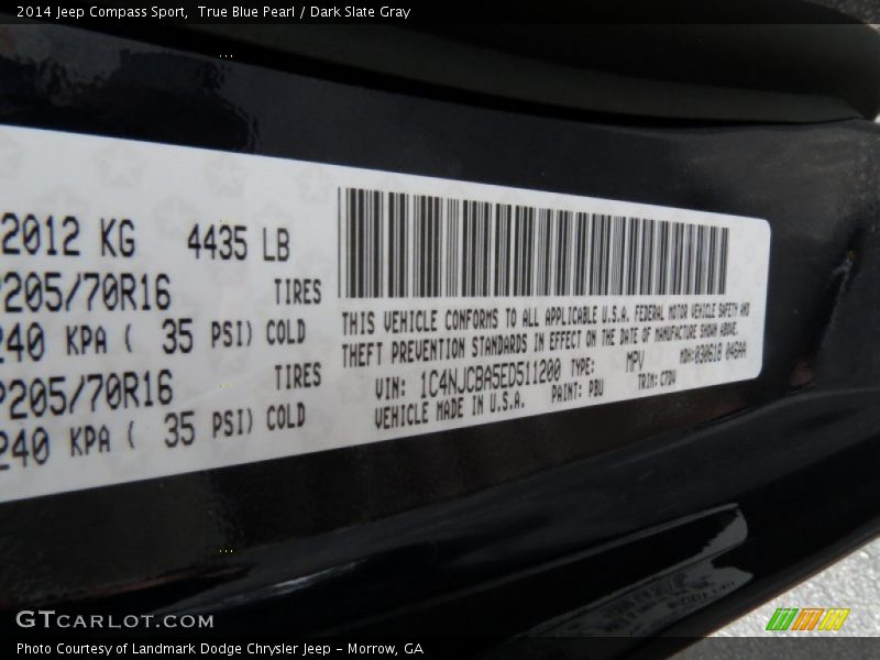 True Blue Pearl / Dark Slate Gray 2014 Jeep Compass Sport