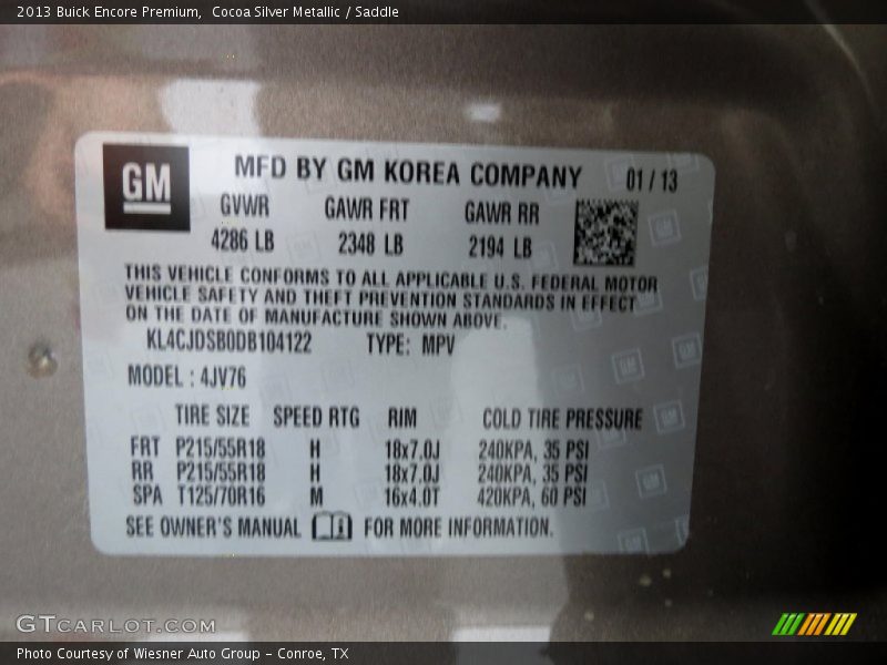Cocoa Silver Metallic / Saddle 2013 Buick Encore Premium