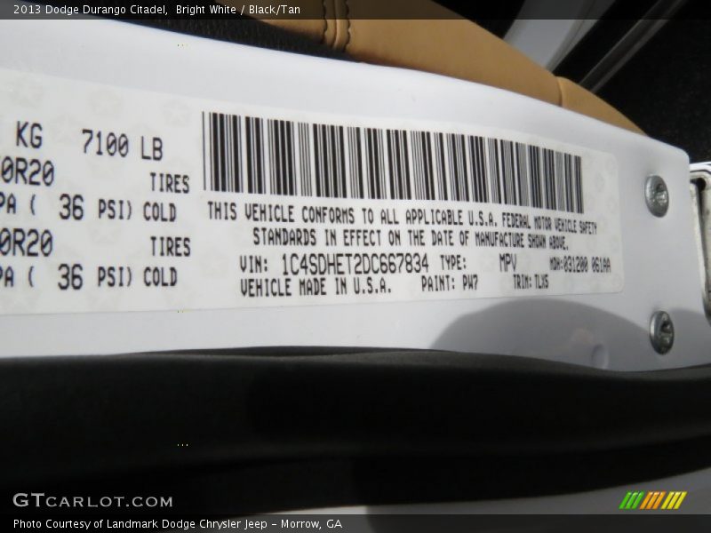 Bright White / Black/Tan 2013 Dodge Durango Citadel