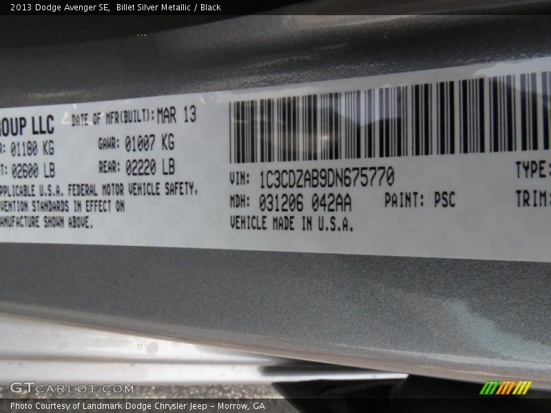 Billet Silver Metallic / Black 2013 Dodge Avenger SE