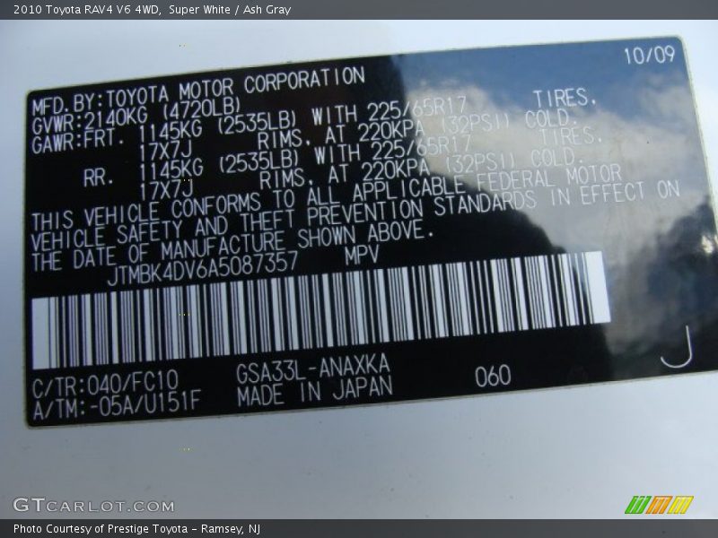 Super White / Ash Gray 2010 Toyota RAV4 V6 4WD