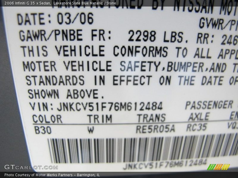 Lakeshore Slate Blue Metallic / Stone 2006 Infiniti G 35 x Sedan