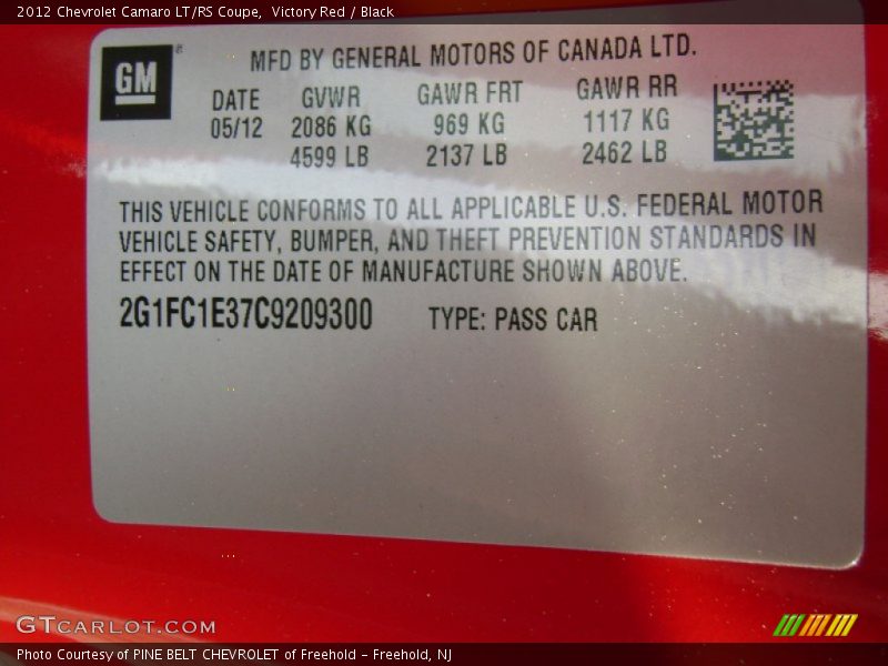 Victory Red / Black 2012 Chevrolet Camaro LT/RS Coupe