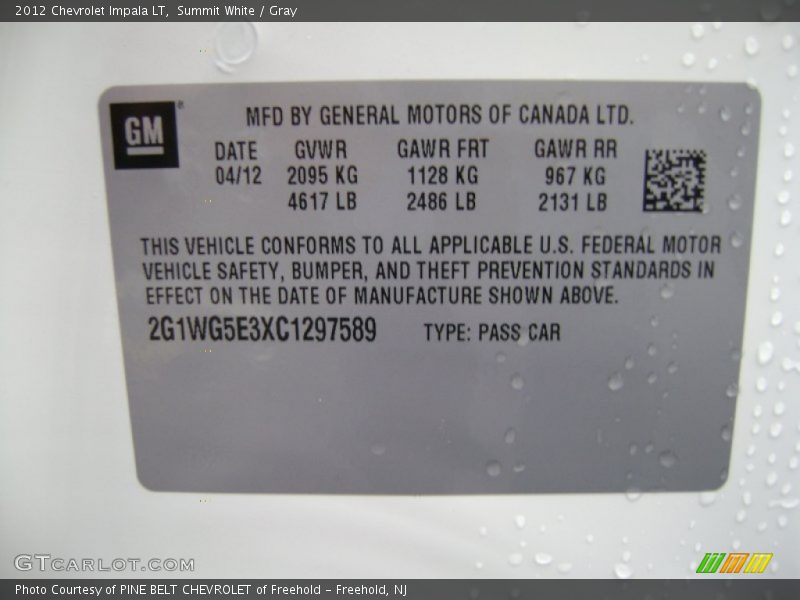 Summit White / Gray 2012 Chevrolet Impala LT