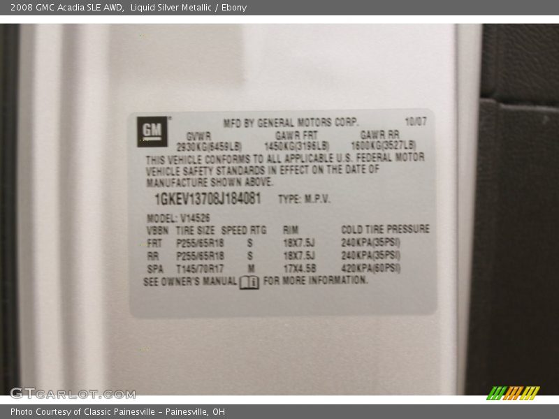 Liquid Silver Metallic / Ebony 2008 GMC Acadia SLE AWD