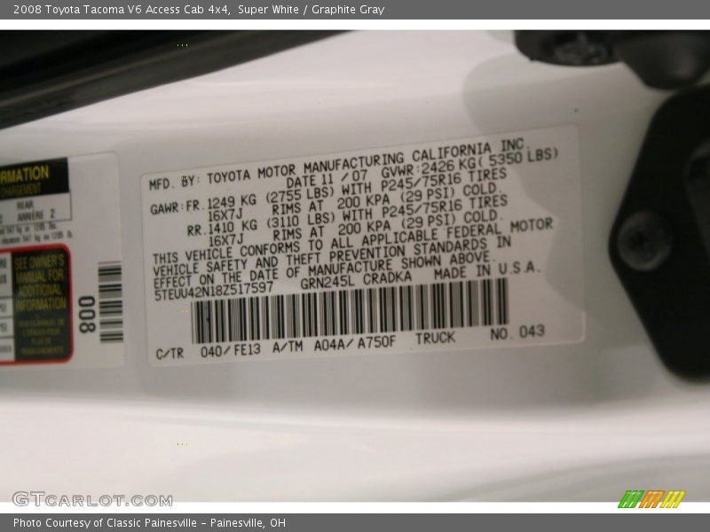 Super White / Graphite Gray 2008 Toyota Tacoma V6 Access Cab 4x4