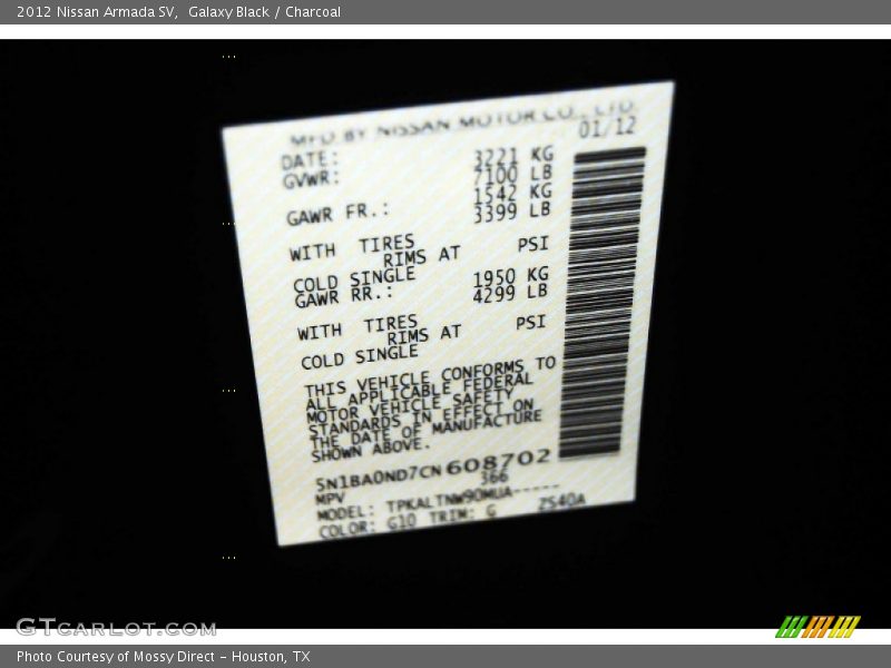 Galaxy Black / Charcoal 2012 Nissan Armada SV