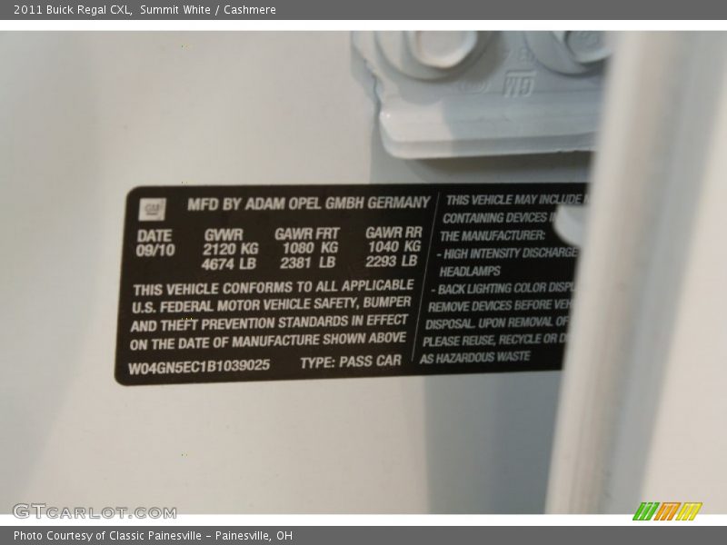 Summit White / Cashmere 2011 Buick Regal CXL