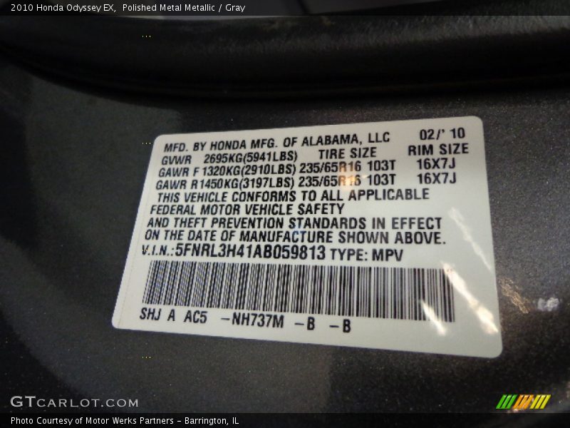 Polished Metal Metallic / Gray 2010 Honda Odyssey EX