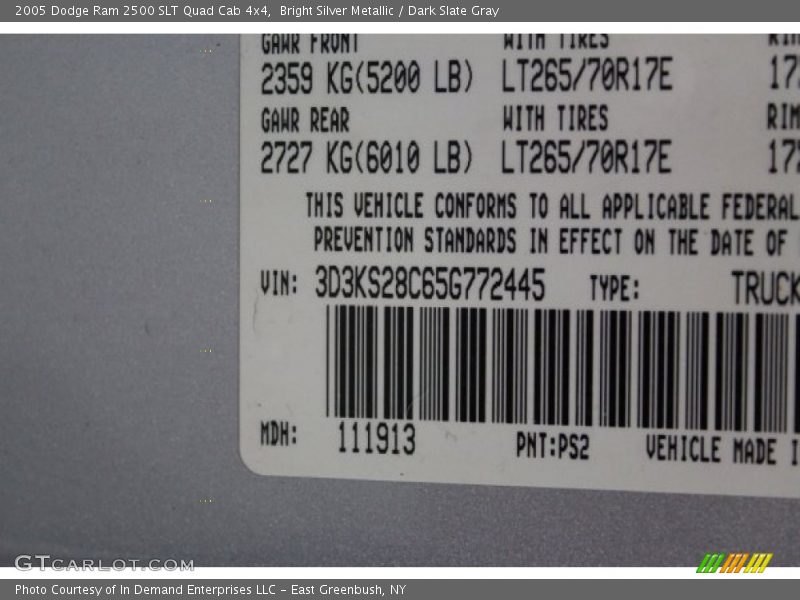Bright Silver Metallic / Dark Slate Gray 2005 Dodge Ram 2500 SLT Quad Cab 4x4