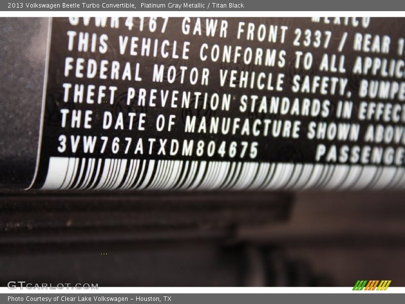 Platinum Gray Metallic / Titan Black 2013 Volkswagen Beetle Turbo Convertible