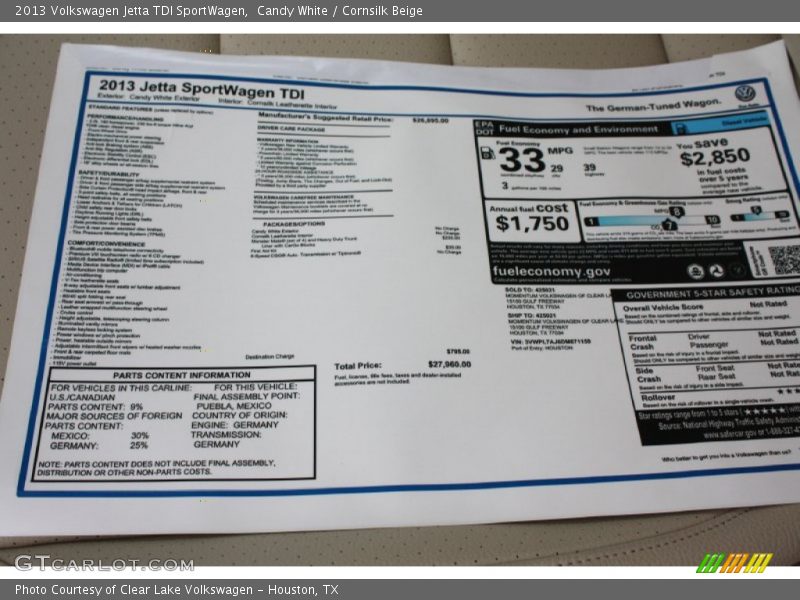 Candy White / Cornsilk Beige 2013 Volkswagen Jetta TDI SportWagen