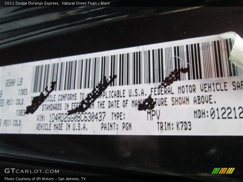 Natural Green Pearl / Black 2011 Dodge Durango Express