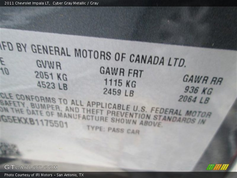 Cyber Gray Metallic / Gray 2011 Chevrolet Impala LT