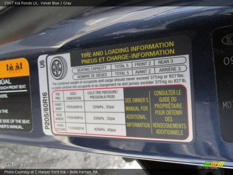 Velvet Blue / Gray 2007 Kia Rondo LX