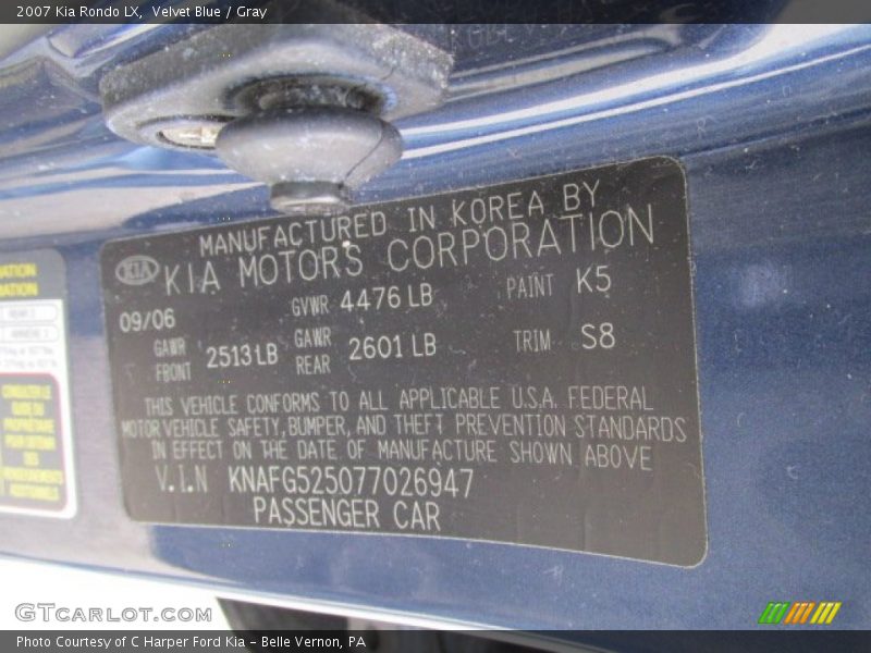 2007 Rondo LX Velvet Blue Color Code K5