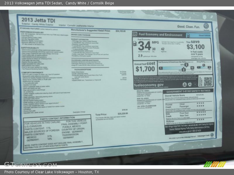 Candy White / Cornsilk Beige 2013 Volkswagen Jetta TDI Sedan
