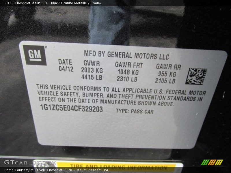 Black Granite Metallic / Ebony 2012 Chevrolet Malibu LT