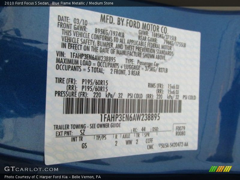 2010 Focus S Sedan Blue Flame Metallic Color Code SZ