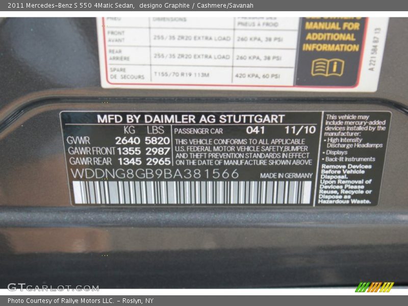 2011 S 550 4Matic Sedan designo Graphite Color Code 041