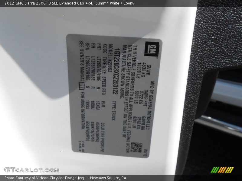 Summit White / Ebony 2012 GMC Sierra 2500HD SLE Extended Cab 4x4