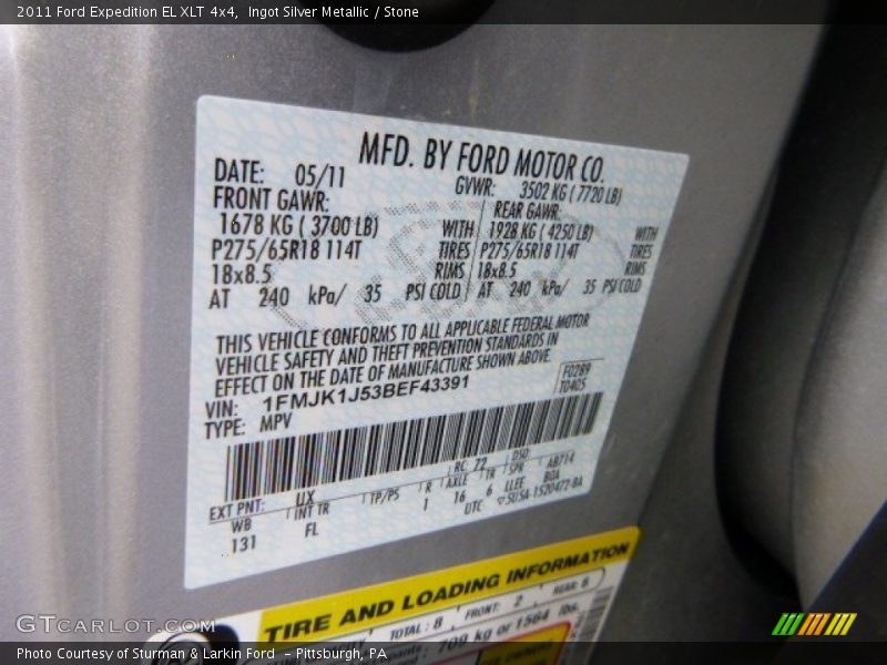 2011 Expedition EL XLT 4x4 Ingot Silver Metallic Color Code UX
