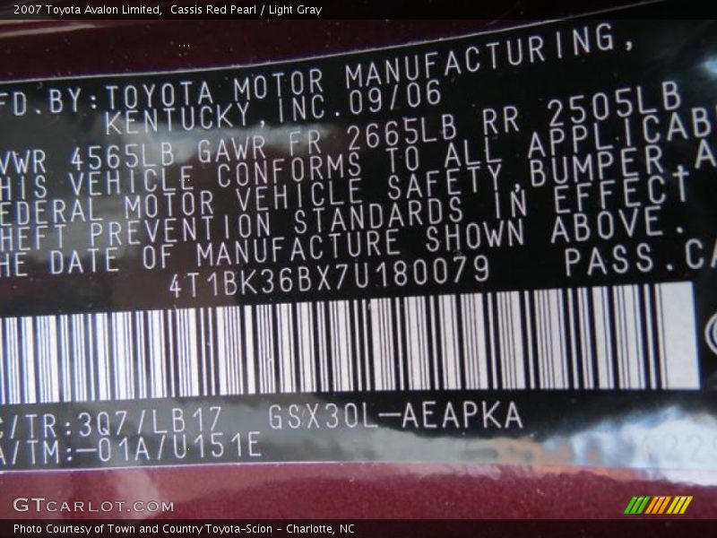 Cassis Red Pearl / Light Gray 2007 Toyota Avalon Limited