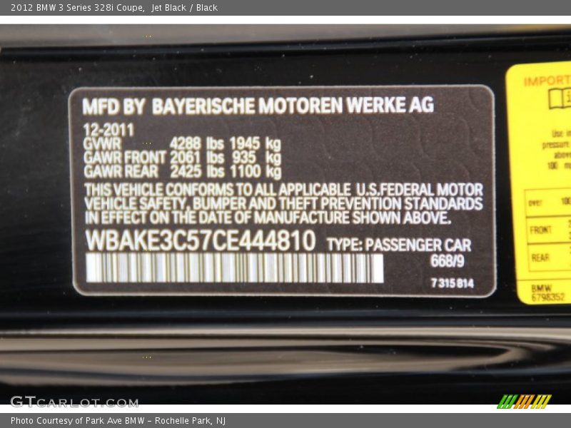 Jet Black / Black 2012 BMW 3 Series 328i Coupe