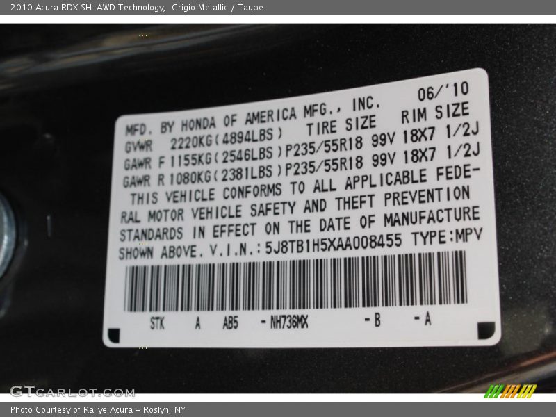 Grigio Metallic / Taupe 2010 Acura RDX SH-AWD Technology