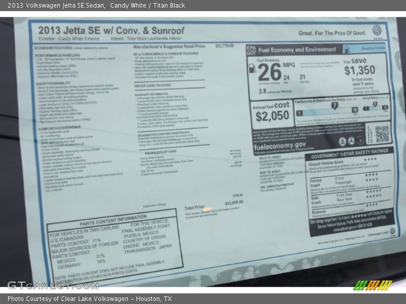 Candy White / Titan Black 2013 Volkswagen Jetta SE Sedan