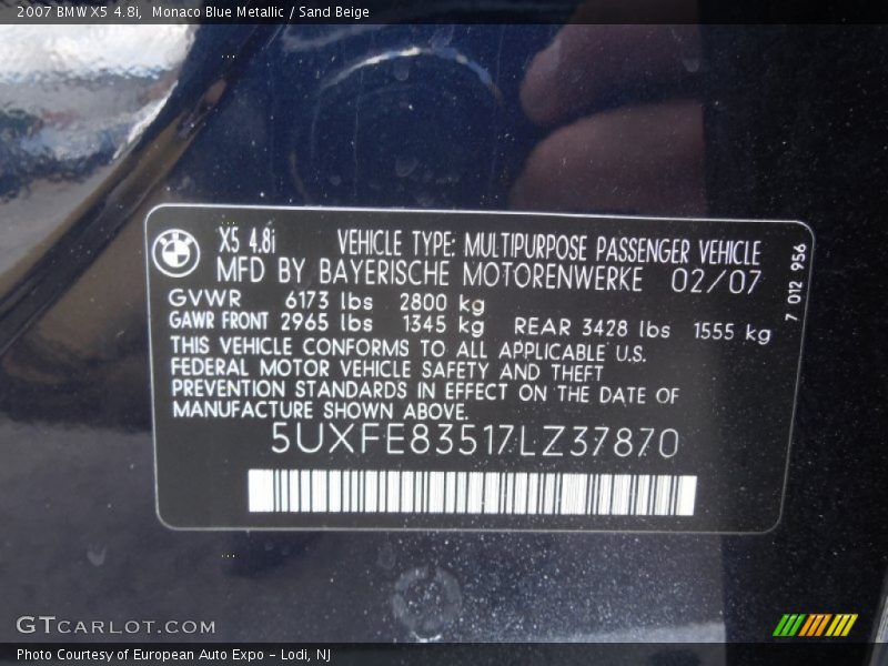Monaco Blue Metallic / Sand Beige 2007 BMW X5 4.8i