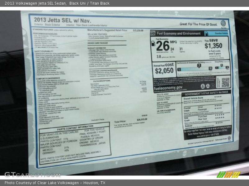 Black Uni / Titan Black 2013 Volkswagen Jetta SEL Sedan
